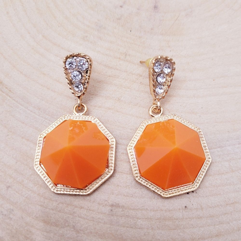2/$20 Brand New Gold Tone Orange Rhinestone Earrings